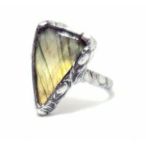 Yellow labradorite cystal ring